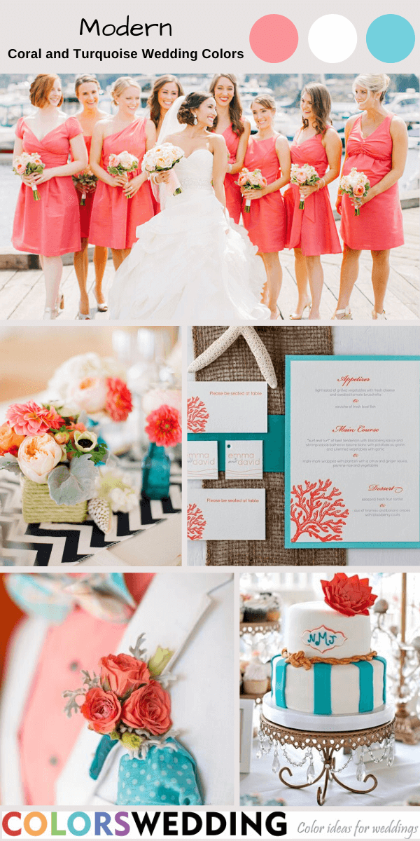 coral and turquoise wedding colors modern wedding