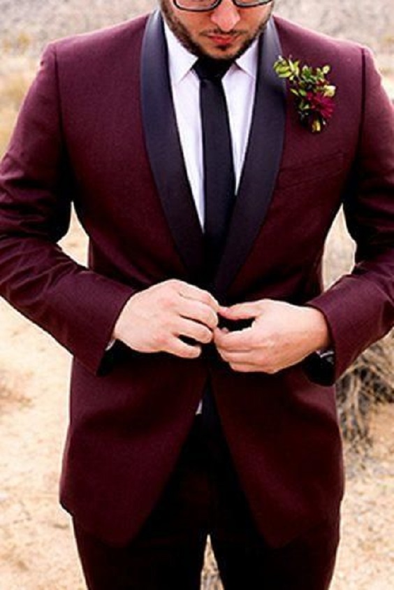burgundy groom suit for burgundy and pink winter wedding 2021