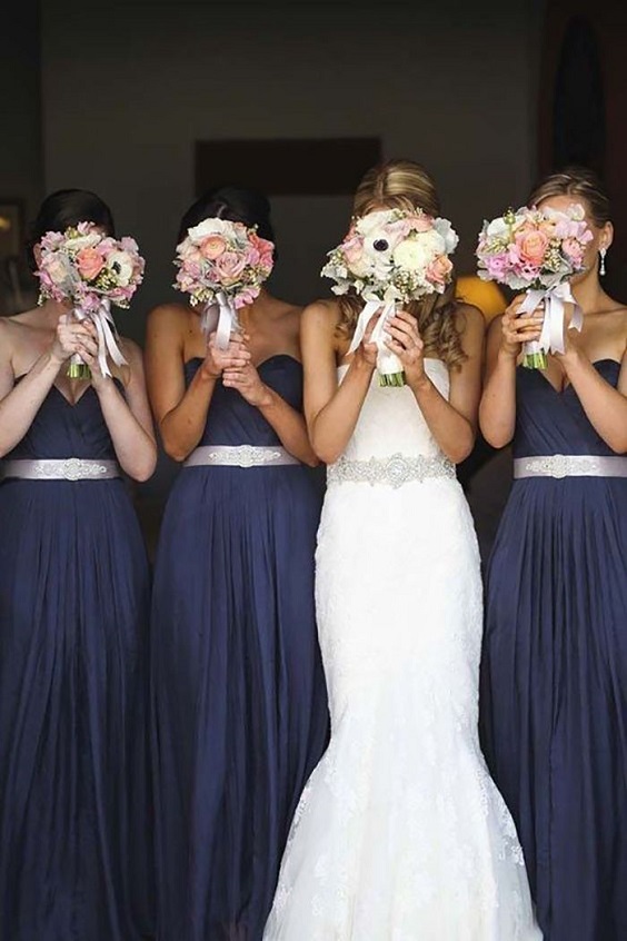 navy blue and silver bridesmaid dresses