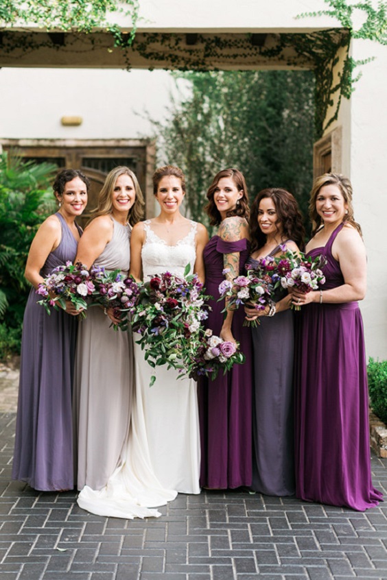 purple and gray bridesmaid dresses