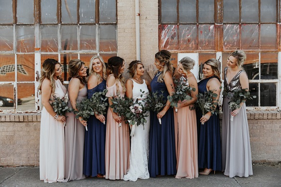 navy blue and pink bridesmaid dresses
