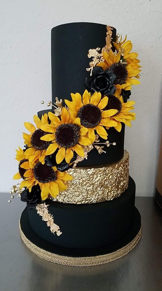 Colors Wedding | Sunflower and Black Rose Wedding, Black Bridesmaid Dresses