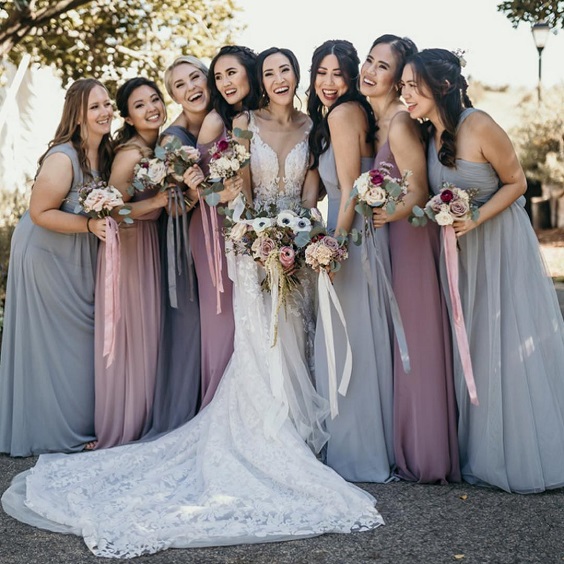 dusty rose mauve bridesmaid dresses