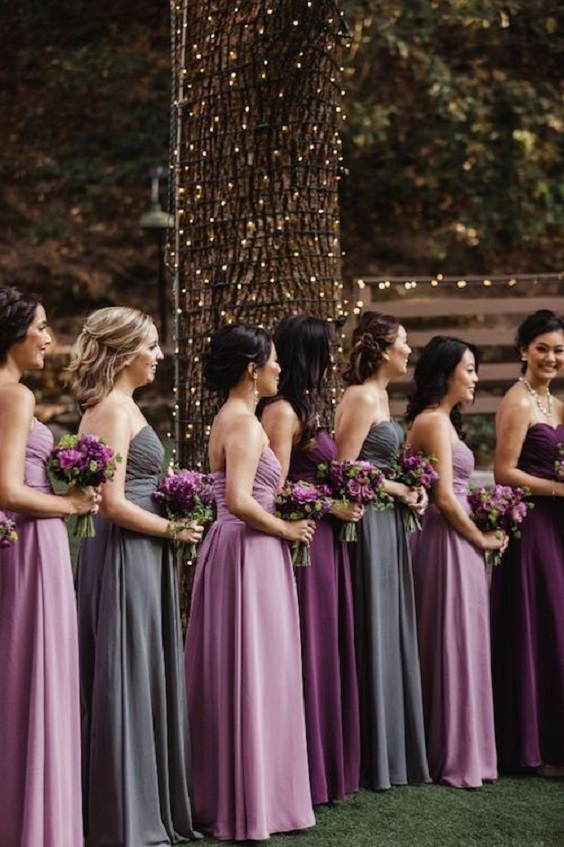 Colors Wedding  Mauve, Grey and Purple Wedding, Mismatched Bridesmaid  Dresses in Mauve, Grey and Purple